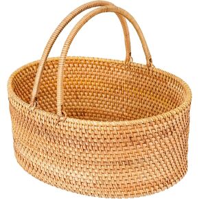 Handwoven Rattan Basket with Handle, 14 x 10.2 x 6 Inch, Handmade Storage Basket for Produce, Floral Arrangement and Holiday Gift Basket in Saudi Arabia