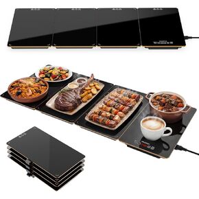 Expandable 4-in-1 Electric Warming Tray, Extra-Large Tempered Glass Food Warmer with 8 Heat Levels, 24H Timer & Child Lock, Modular Buffet Heating Plate for Parties & Family Dinners in Saudi Arabia