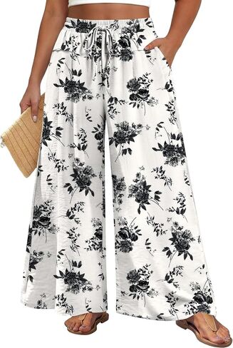 Aodemo Women's Palazzo Pants Dressy Wide Leg Pants High Waist Casual Beach Flowy Culottes with Pockets in Kuwait