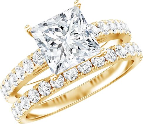 مجموعة خاتم الزفاف المعتمدة من Moissanite ، جودة D-VS1 ، 8 ملم الأميرة Cut Moissanite Ring in Kuwait