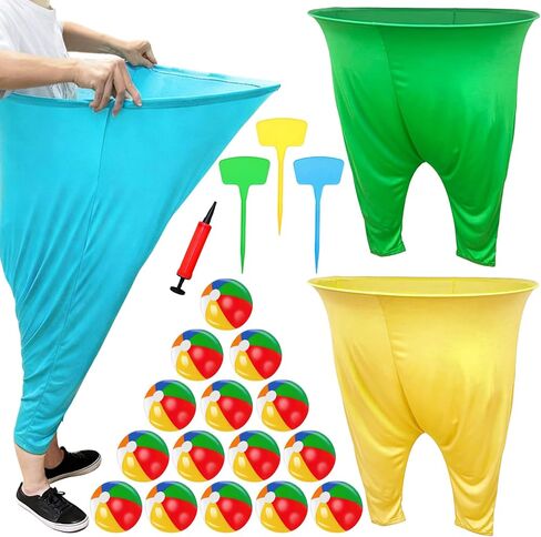 Granny Pants Yard Game, 3 PCS Granny Pants Outdoor Party Game with 15 Bouncy Balls 3 Ground Stakes, Granny Pants Game for Group, Family Gatherings Birthday Party Gift, School Carnival Activitie in Saudi Arabia