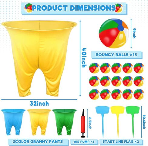 Granny Pants Yard Game, 3 PCS Granny Pants Outdoor Party Game with 15 Bouncy Balls 3 Ground Stakes, Granny Pants Game for Group, Family Gatherings Birthday Party Gift, School Carnival Activitie in Saudi Arabia