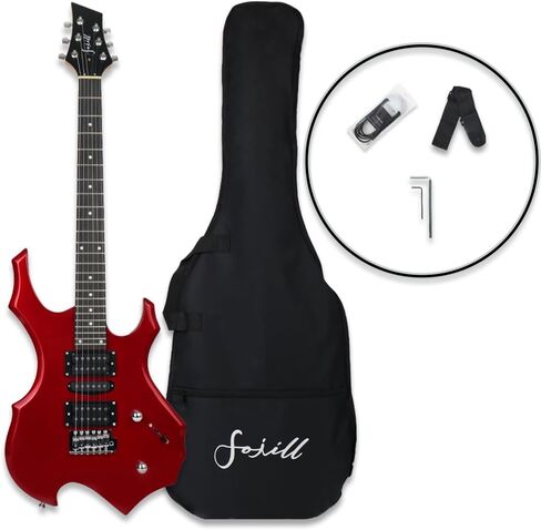 Fojill Cool Shape 39 Inch Electric Guitar Solid Body Maple Neck Rosewood Fretboard With Gig Bag Strap Cable(FCG-50, Metallic Red) in Saudi Arabia