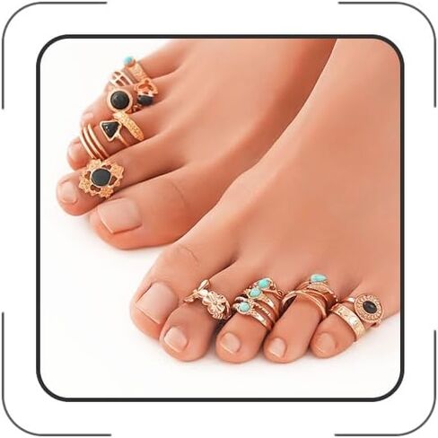 Adjustable Toe Rings for Women 14-21Pcs Boho Beach Jewelry Set Vintage Turquoise Heart Toe Rings Hypoallergenic Feet Accessories Gifts in Saudi Arabia