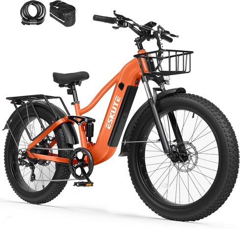 ESKUTE Electric Bike for Adults - 48V20.8Ah Battery Ebike up to 80 Miles, Peak 1500W Brushless Motor, 32MPH, 26x4.0 Fat Tire Step-Over Mountain Ebike, 8-Speed, Full Suspensions E-Bike in Saudi Arabia