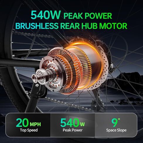 دراجة جبلية كهربائية NARRAK للبالغين مقاس 26 بوصة، دراجة كهربائية للتنقل/التنقل للرجال والنساء، محرك ذروة 540 وات/1100 وات، بطارية قابلة للإزالة 374 وات/500 وات، 7 سرعات in Kuwait