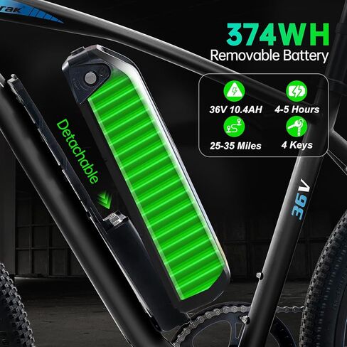 دراجة جبلية كهربائية NARRAK للبالغين مقاس 26 بوصة، دراجة كهربائية للتنقل/التنقل للرجال والنساء، محرك ذروة 540 وات/1100 وات، بطارية قابلة للإزالة 374 وات/500 وات، 7 سرعات in Kuwait