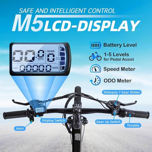 دراجة جبلية كهربائية NARRAK للبالغين مقاس 26 بوصة، دراجة كهربائية للتنقل/التنقل للرجال والنساء، محرك ذروة 540 وات/1100 وات، بطارية قابلة للإزالة 374 وات/500 وات، 7 سرعات in Kuwait