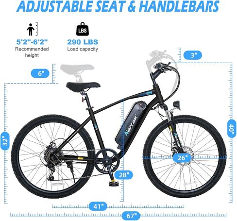 دراجة جبلية كهربائية NARRAK للبالغين مقاس 26 بوصة، دراجة كهربائية للتنقل/التنقل للرجال والنساء، محرك ذروة 540 وات/1100 وات، بطارية قابلة للإزالة 374 وات/500 وات، 7 سرعات in Kuwait