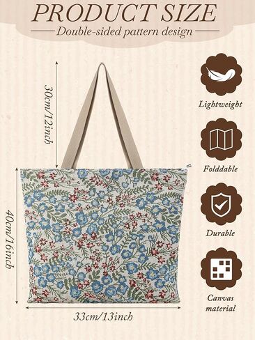 Paterr الجمالية الأزهار قماش حمل حقيبة 16 × 13 بوصة حقيبة كتف قابلة لإعادة الاستخدام للنساء حقيبة كتف قماش مطبوعة أنيقة in Saudi Arabia
