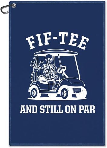 Fif-tee and Still On Par Blue Golf Towel, Funny Skeleton Golf Bag Towel with Clip, 50th Birthday Gifts for Golfer Sport Fan, Halloween Golfing Gifts for Grandpa Dad, Golfing Accessories for Men in Saudi Arabia