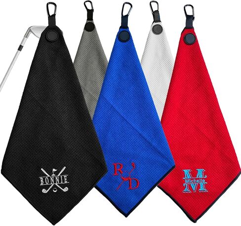 Embroidered Magnetic Towel W/Clip, Custom Microfiber Golf Towels Personalized with Name Initial, Golf Accessory, Gifts for Men Christmas Birthday Valentines Day Fathers Day (Embroidered-01) in Saudi Arabia