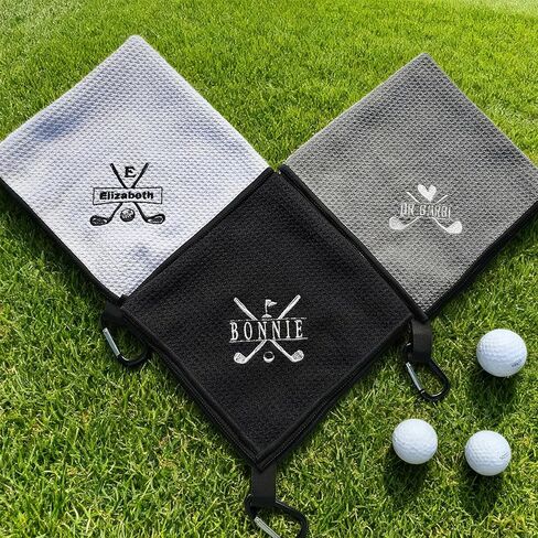 Embroidered Magnetic Towel W/Clip, Custom Microfiber Golf Towels Personalized with Name Initial, Golf Accessory, Gifts for Men Christmas Birthday Valentines Day Fathers Day (Embroidered-01) in Saudi Arabia
