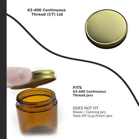 North Mountain Supply 63mm Gold Metal Screw Caps with Plastisol Liner – Fits 63-400 Continuous Thread Jars – 12 Pack Metal Lids – Leak-Proof Seal – Made in USA in Saudi Arabia