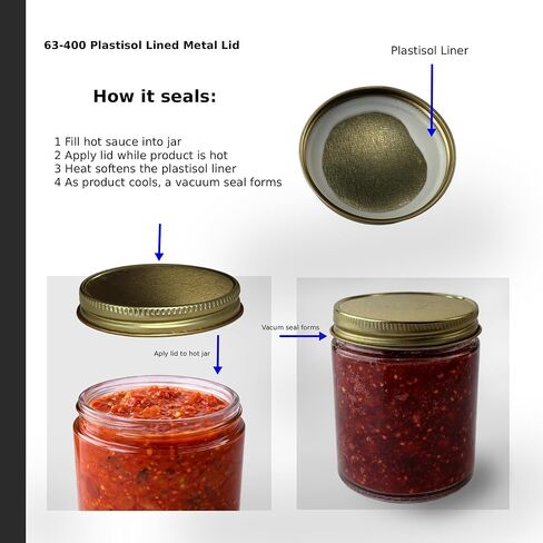 North Mountain Supply 63mm Gold Metal Screw Caps with Plastisol Liner – Fits 63-400 Continuous Thread Jars – 12 Pack Metal Lids – Leak-Proof Seal – Made in USA in Saudi Arabia