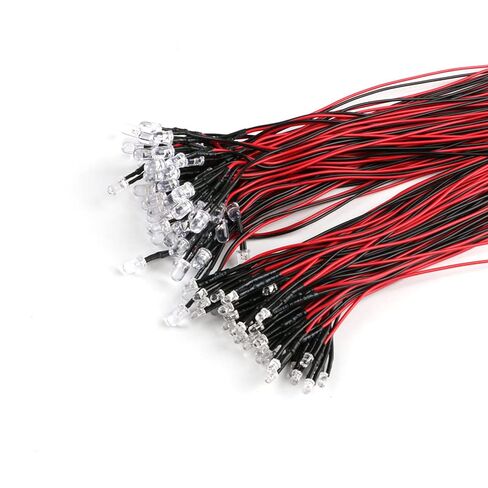 مصابيح LED 5 مم 12 فولت صمامات باعثة للضوء مع سلك، LED 5-12 فولت، 0.1 وات، مصابيح LED صغيرة للحرف اليدوية، سيارات الألعاب، 12 فولت LED فردي صغير أبيض 50 قطعة in Saudi Arabia