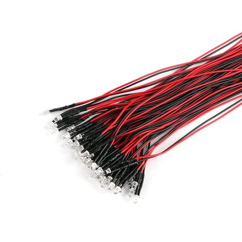 مصابيح LED 5 مم 12 فولت صمامات باعثة للضوء مع سلك، LED 5-12 فولت، 0.1 وات، مصابيح LED صغيرة للحرف اليدوية، سيارات الألعاب، 12 فولت LED فردي صغير أبيض 50 قطعة in Saudi Arabia