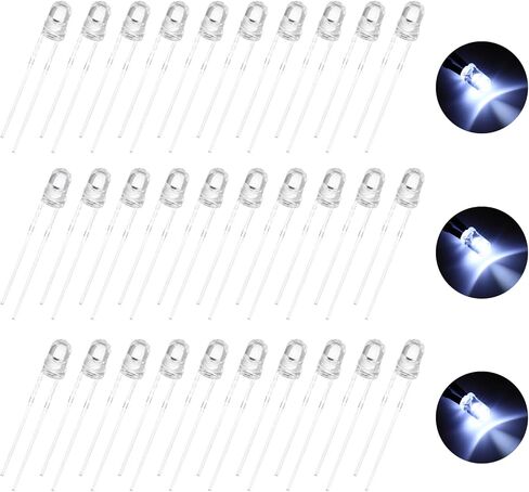 MECCANIXITY 100pcs 3mm LED أضواء الصمام الثنائي، أبيض دافئ جولة شفافة DC 3.0-3.2V مصابيح إضاءة عالية السطوع لمكونات الإلكترونيات in Kuwait
