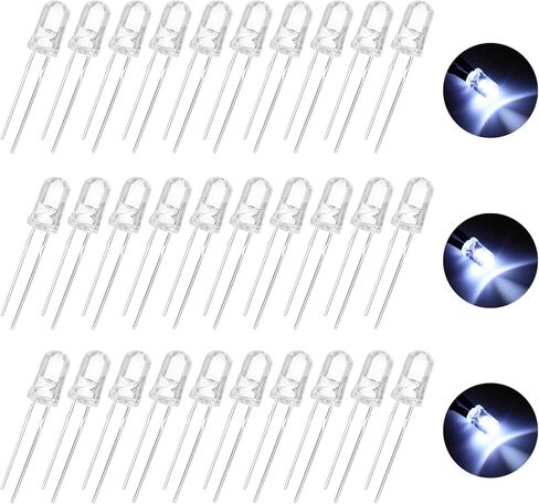 MECCANIXITY 100pcs 3mm LED أضواء الصمام الثنائي، أبيض دافئ جولة شفافة DC 3.0-3.2V مصابيح إضاءة عالية السطوع لمكونات الإلكترونيات in Kuwait