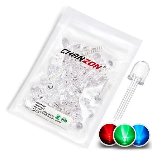 Chanzon 50 pcs 10mm RGB Multicolor LED Diode Lights Common Cathode(Clear Round Transparent 3 Color) 4 pin Bright Lighting Bulb Lamps Electronics Components Indicator Light Emitting Diodes in Saudi Arabia