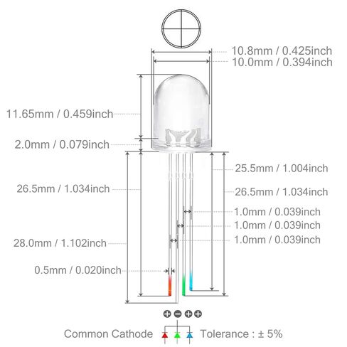 Chanzon 50 pcs 10mm RGB Multicolor LED Diode Lights Common Cathode(Clear Round Transparent 3 Color) 4 pin Bright Lighting Bulb Lamps Electronics Components Indicator Light Emitting Diodes in Saudi Arabia