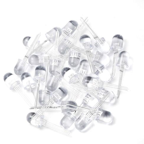 Chanzon 50 pcs 10mm RGB Multicolor LED Diode Lights Common Cathode(Clear Round Transparent 3 Color) 4 pin Bright Lighting Bulb Lamps Electronics Components Indicator Light Emitting Diodes in Saudi Arabia