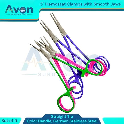 5-Inch Hemostat Forceps with Straight Smooth Tips | Color-Coated Handle Multi-Purpose Locking Clamps for Crafts, Hobby, Fishing [5 Piece Bundle Multi-Color] in Kuwait