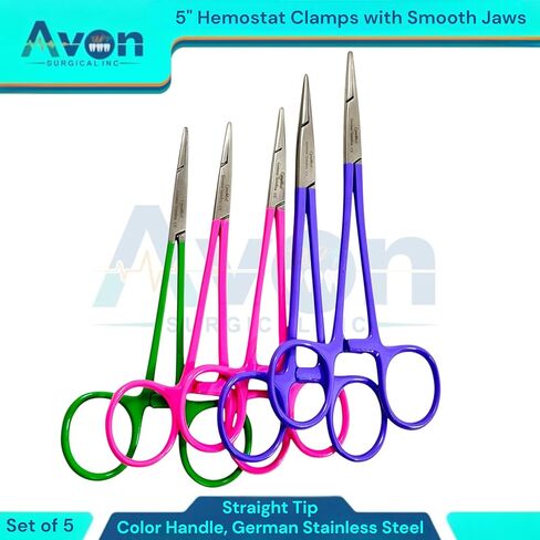 5-Inch Hemostat Forceps with Straight Smooth Tips | Color-Coated Handle Multi-Purpose Locking Clamps for Crafts, Hobby, Fishing [5 Piece Bundle Multi-Color] in Kuwait