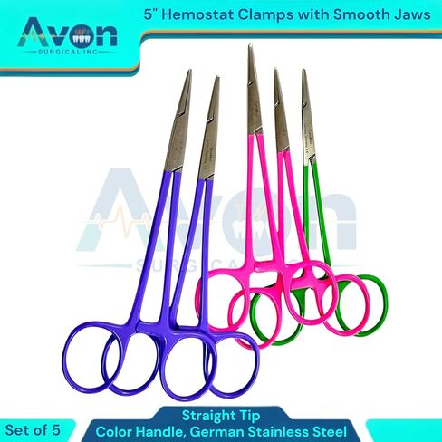 5-Inch Hemostat Forceps with Straight Smooth Tips | Color-Coated Handle Multi-Purpose Locking Clamps for Crafts, Hobby, Fishing [5 Piece Bundle Multi-Color] in Kuwait