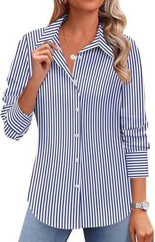 Zeagoo Button Down Dress Shirts for Women Wrinkle Free Collared Neck Long Sleeve Blouses Casual Work Office Tops in Saudi Arabia
