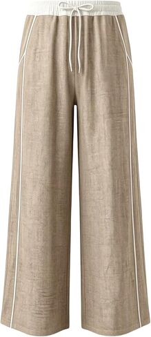 Women's Baggy Wide Leg Pants Casual Drawstring Elastic Waisted Contrast Color Workout Y2K Track Pants with Pockets in Saudi Arabia