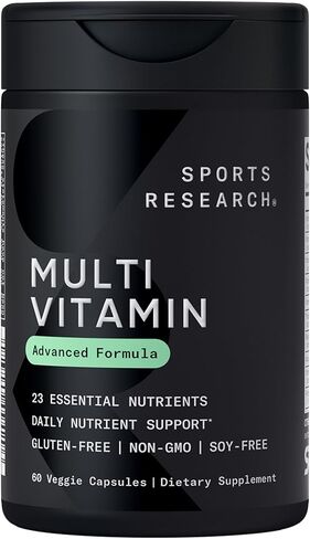 Sports Research® Multivitamin – Advanced Formula - 23 Essential Vitamins & Minerals with CoQ10 & Iodine - Daily Nutrient Support*- Non-GMO Tested & Gluten-Free -60 Veggie Capsules in Saudi Arabia