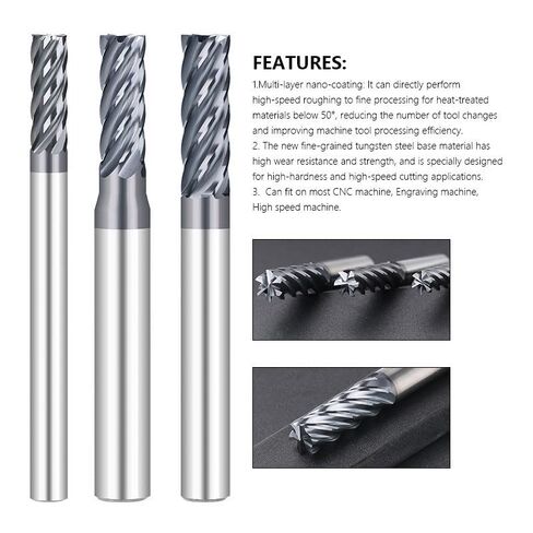 Roughing End Mill 6 Flute CNC Router Bit 6/8/10/12mm Carbide TiAIN Coated HRC55 Machining Milling Tools in Kuwait