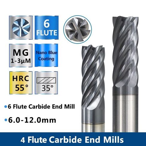 Roughing End Mill 6 Flute CNC Router Bit 6/8/10/12mm Carbide TiAIN Coated HRC55 Machining Milling Tools in Kuwait