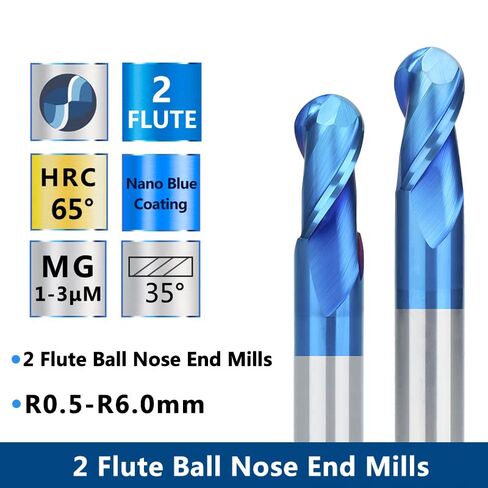 2 Flute Nano Blue Coat Ball Nose Spiral End Mill Set Carbide CNC Machine Router Bit Bits for Wood Working Acrylic MDF PVC in Kuwait