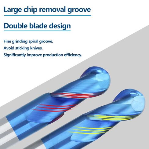 2 Flute Nano Blue Coat Ball Nose Spiral End Mill Set Carbide CNC Machine Router Bit Bits for Wood Working Acrylic MDF PVC in Kuwait