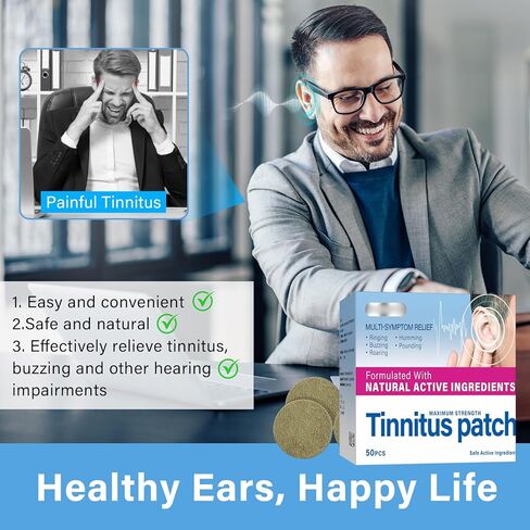 تخفيف طنين الأذن لطنين الأذن، 50 قطعة من رقع تخفيف طنين الأذن - تركيبة طبيعية سريعة المفعول لتقليل الرنين والطنين، تدعم صحة السمع، غير مهيجة للارتداء طوال اليوم in Kuwait