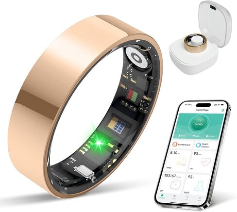 جهاز تعقب الصحة الدائري الذكي، مراقبة النوم/التمرين، متوافق مع iOS/Android، مقاومة للماء IP68، لا يتطلب اشتراك، عمر بطارية 5 أيام، مناسب لكل من النساء والرجال (ذهبي وردي، 9) in Kuwait