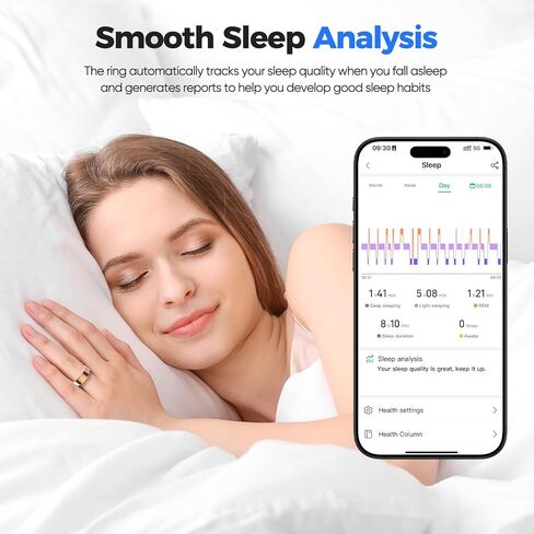 جهاز تعقب الصحة الدائري الذكي، مراقبة النوم/التمرين، متوافق مع iOS/Android، مقاومة للماء IP68، لا يتطلب اشتراك، عمر بطارية 5 أيام، مناسب لكل من النساء والرجال (ذهبي وردي، 9) in Kuwait