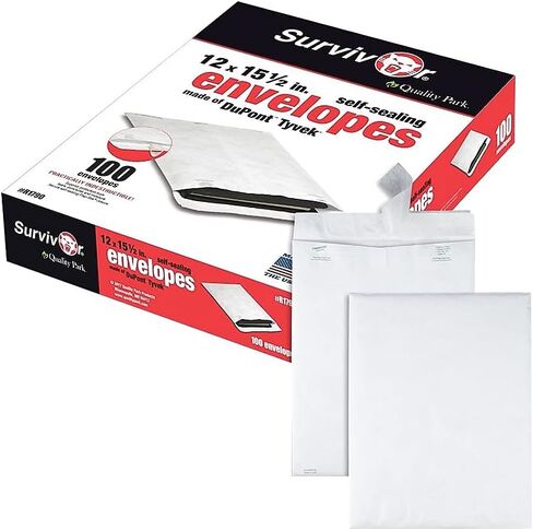 ظرف مفتوح النهاية من Survivor R1790 Tyvek، عادي، 12 بوصة × 15-1/2 بوصة، 100/BX، أبيض in Kuwait