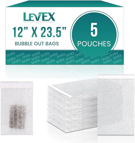 Levex - 12" x 23.5" [5 Pack] Clear Self-Sealing Bubble Out Pouches Bags, Bubble Cushion Wrap Bags for Storage, Packing, Shipping & Moving in Kuwait