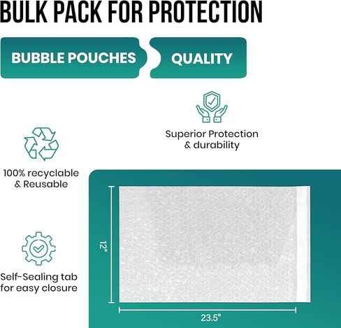 Levex - 12" x 23.5" [5 Pack] Clear Self-Sealing Bubble Out Pouches Bags, Bubble Cushion Wrap Bags for Storage, Packing, Shipping & Moving in Kuwait