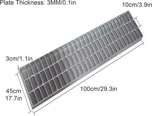 Heavy-Duty Galvanized Steel Grating Drain Cover - 45x100x3cm Channel Grate for Storm Drains, Garage Floors, Yard Drains, Septic Tanks & Catch Basins in Kuwait