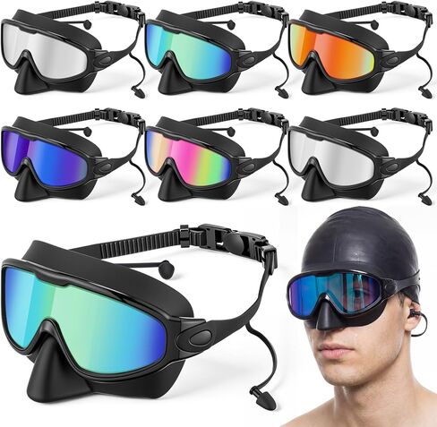 Kanayu 6 Pack Swim Goggles with Nose Cover Earplug for Adult Wide View Anti Fog UV Swim Goggle No Leaking Diving Mask for Men in Saudi Arabia