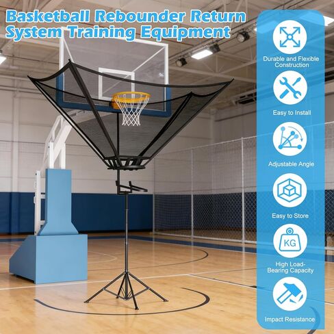 Basketball Rebounder Return Machine with 180° Rotating Track Adjustable Height Return Attachment Heavy Duty Shooting Trainer Rebounder Net Return System for Solo Practice & Efficient Training in Kuwait