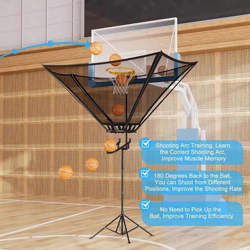 Basketball Rebounder Return Machine with 180° Rotating Track Adjustable Height Return Attachment Heavy Duty Shooting Trainer Rebounder Net Return System for Solo Practice & Efficient Training in Kuwait