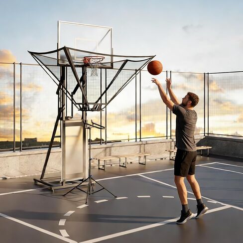 Basketball Rebounder Return Machine with 180° Rotating Track Adjustable Height Return Attachment Heavy Duty Shooting Trainer Rebounder Net Return System for Solo Practice & Efficient Training in Kuwait