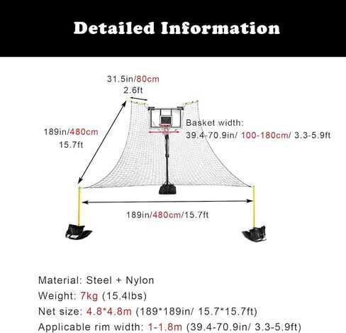 Automatic Basketball Rebounder Attachment for Indoor/Outdoor Training - Shot Return Net System with Adjustable Brackets, 4.8m Net for Enhanced Basketball Skills in Saudi Arabia