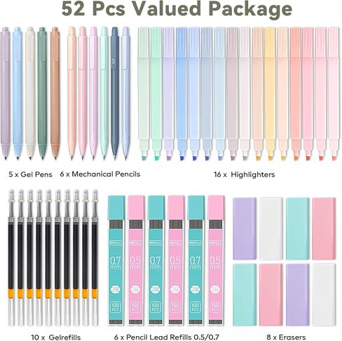 52 PCS Aesthetic School Supplies with Cute Pencil Case, Stationery Essentials with Pens Pencils and Pastel Highlighters Set,College Back to School Supplies for Teen Girls,Pastel Office Supplies-Pink in Saudi Arabia