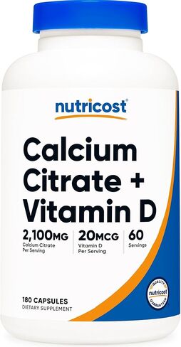 Nutricost Calcium Citrate + Vitamin D Supplement (2,100mg) 180 Capsules - 20mcg of Vitamin D, 60 Servings in Saudi Arabia